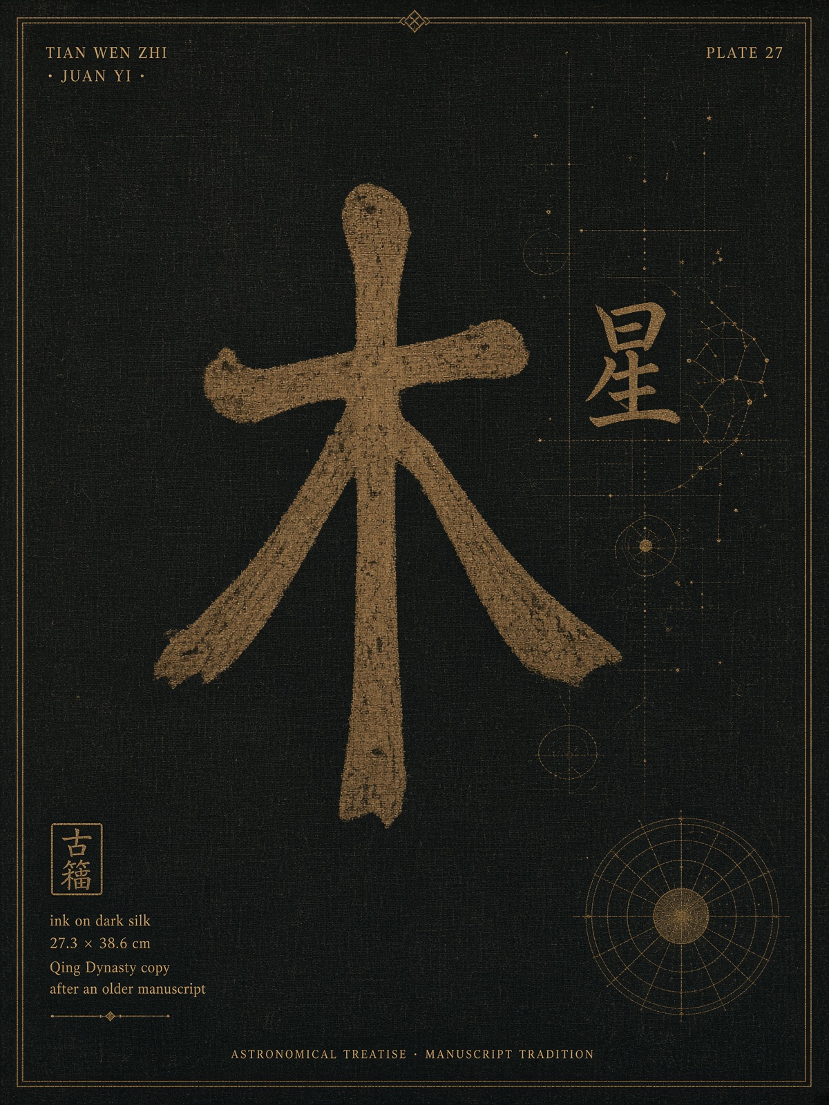 Generated ink plate of the character for wood, and the Wood Star.