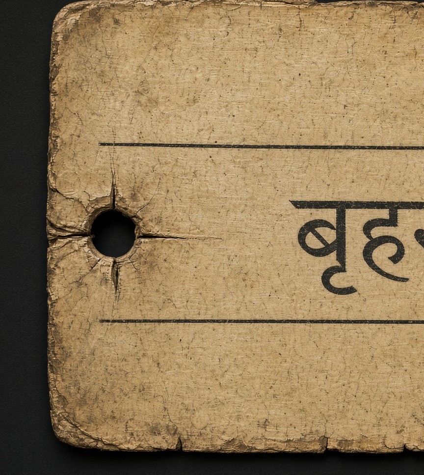 Generated palm-leaf fragment with the Devanagari name Brihaspati.